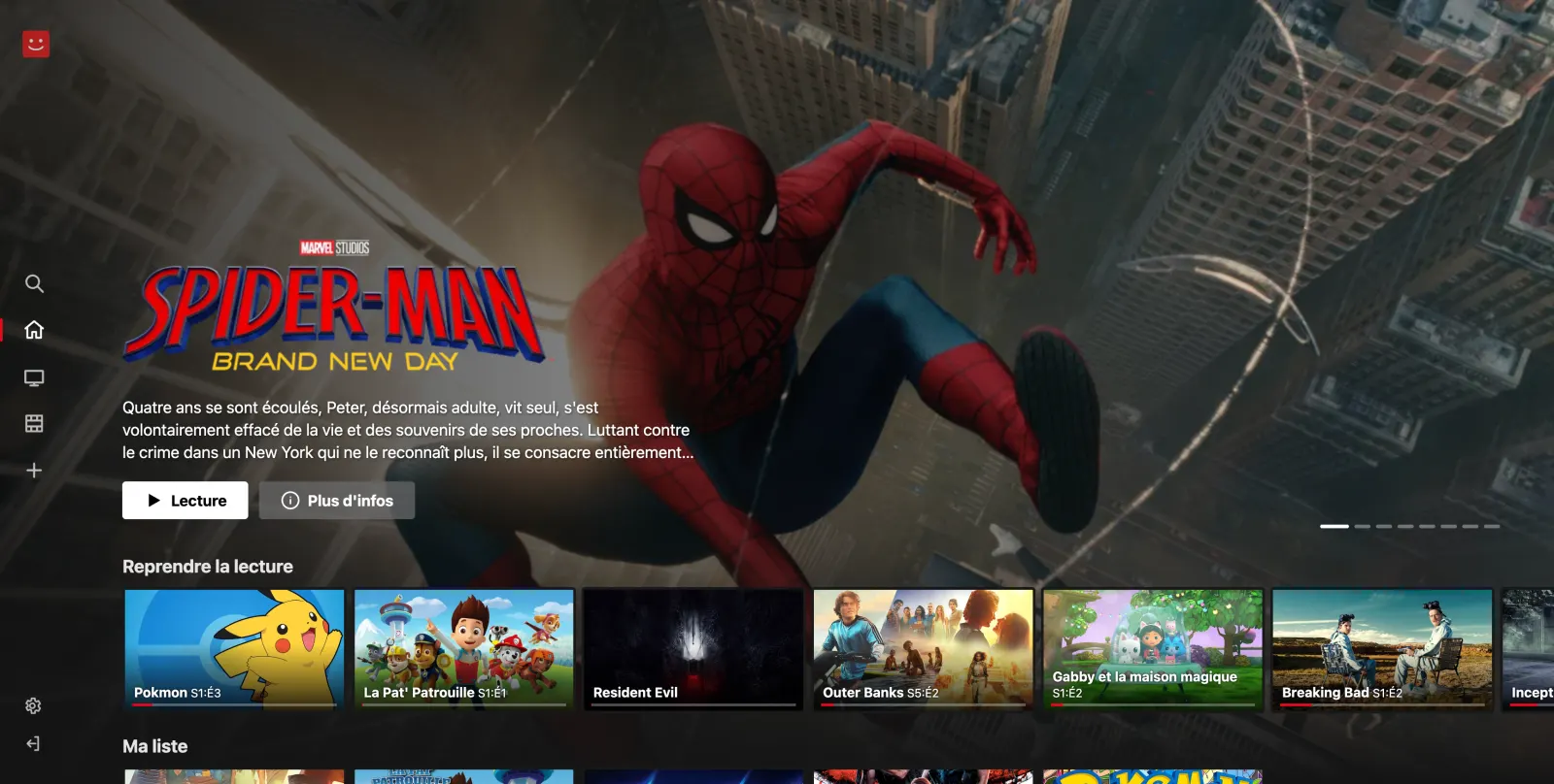 The kinora home screen in a browser